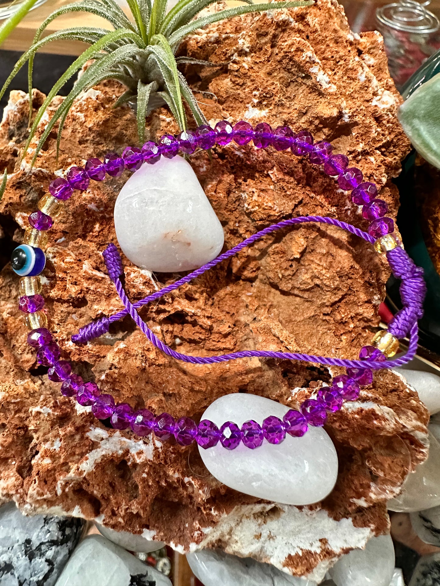 Purple Evil Eye Glass Bracelet
