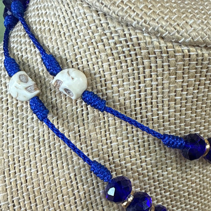 Blue Santa Muerte Glass Bead Rosary