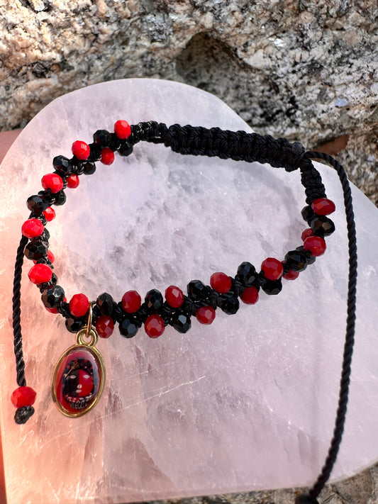 Elegua Red and Black Glass Beads Bracelet