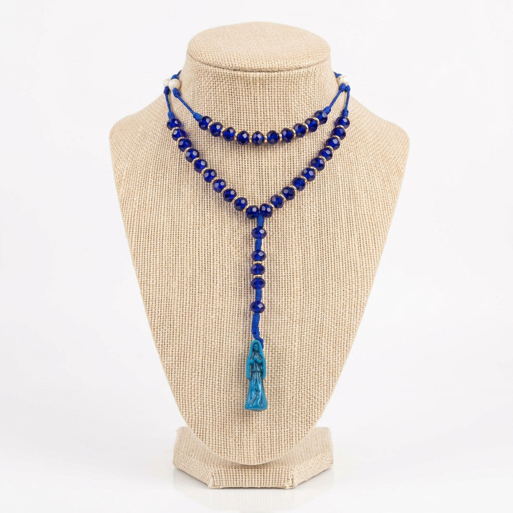 Blue Santa Muerte Glass Bead Rosary