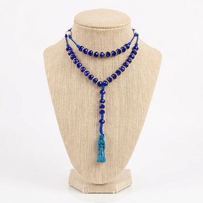 Blue Santa Muerte Glass Bead Rosary
