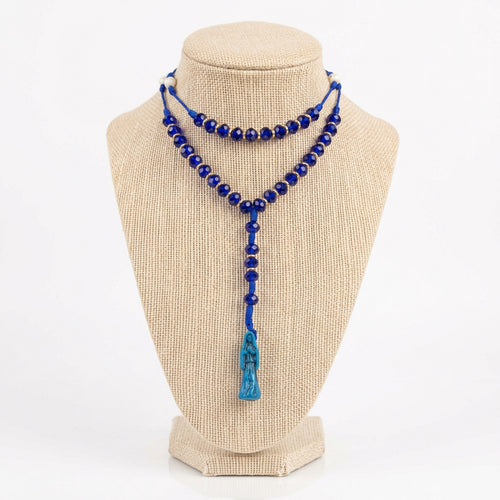 Blue Santa Muerte Glass Bead Rosary