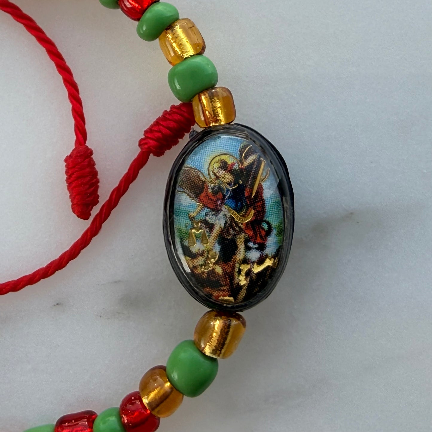 Red and Green Beaded Saint Michael Bracelet