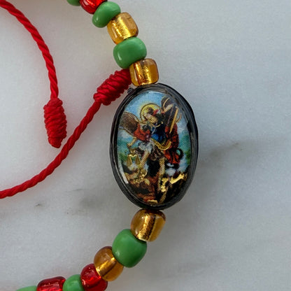 Red and Green Beaded Saint Michael Bracelet