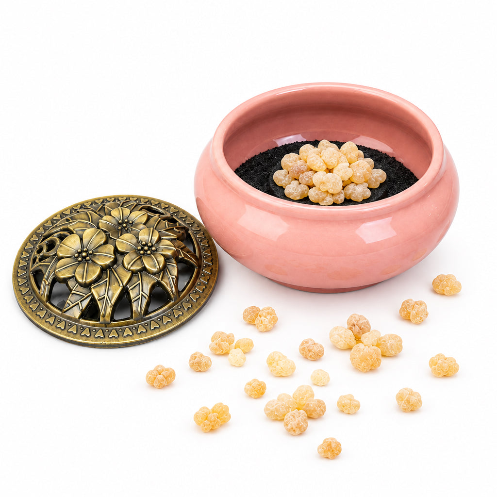 Burgundy Pink Ceramic Incense Burner 3.75” | Bowl with Lid | Charcoal Incense Burner | Fireproof Felt Pad Included