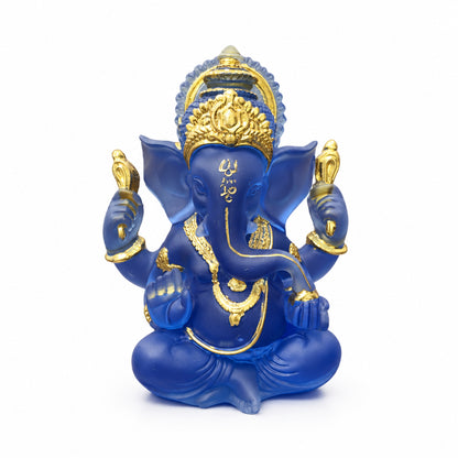 Ganesh Statue – Blue Resin with Gold Accents – 5"H x 4"L Decorative Figurine