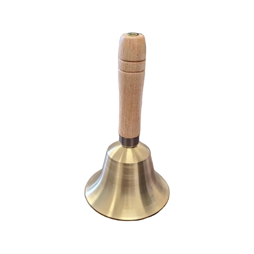 Brass Handbell with Non-Polished Wooden Handle | 6" Height, 3.25" Diameter