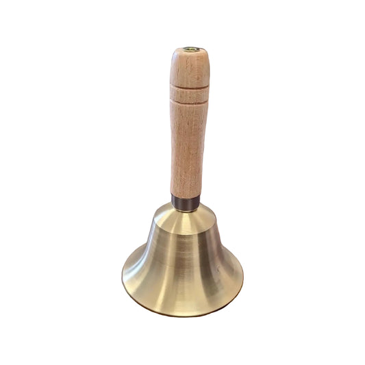 Brass Handbell with Non-Polished Wooden Handle | 6" Height, 3.25" Diameter