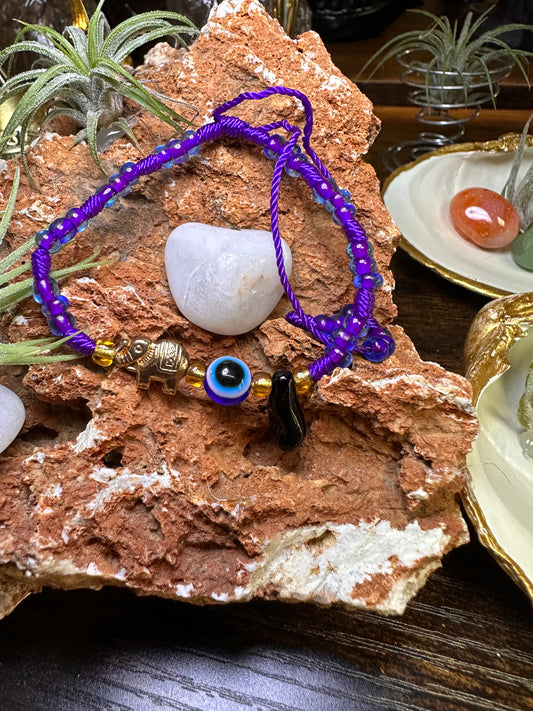 Purple Beaded Bracelet With Azabache And Evil Eye