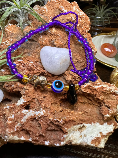 Purple Beaded Bracelet With Azabache And Evil Eye
