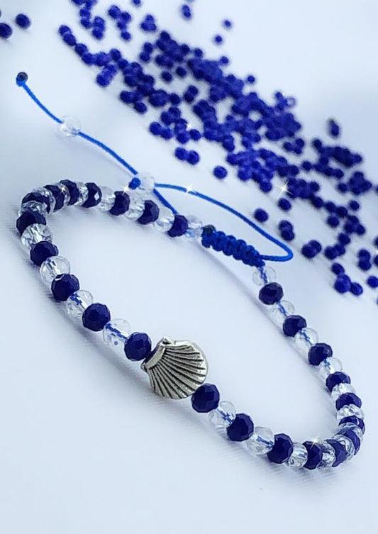 Yemaya Beaded Glass Bracelet With Metal Seashell Charm