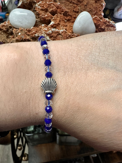 Yemaya Beaded Glass Bracelet With Metal Seashell Charm