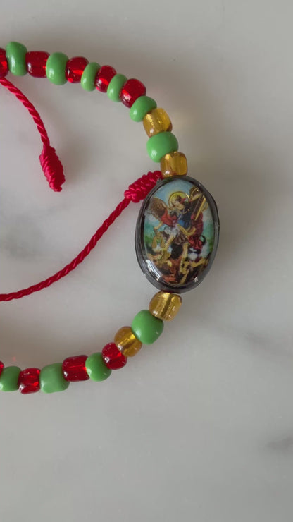 Red and Green Beaded Saint Michael Bracelet