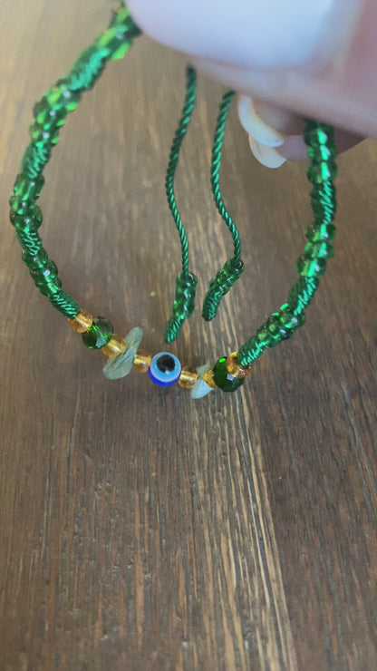 Green Bracelet With Aventurine Crystal and Evil Eye
