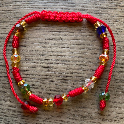 Red Bracelet With Multi Color Glass Beads