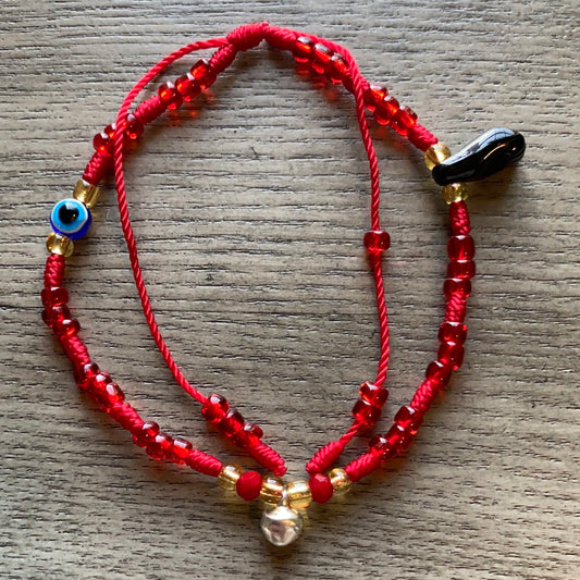 Red Beads Bracelet With Protection Charms
