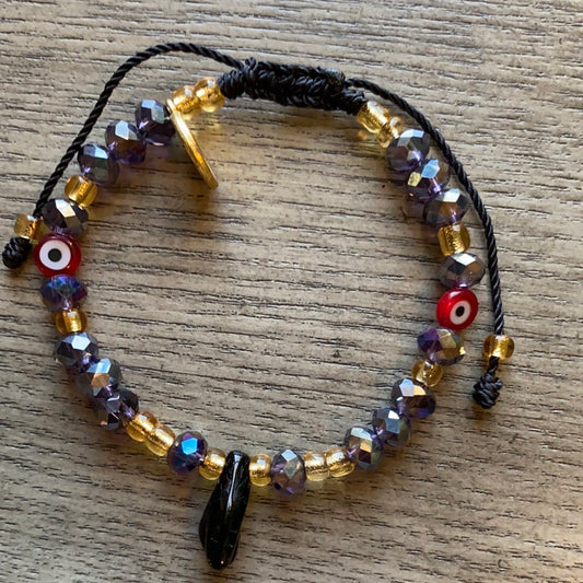 Purple Glass Beads Bracelet With Charms