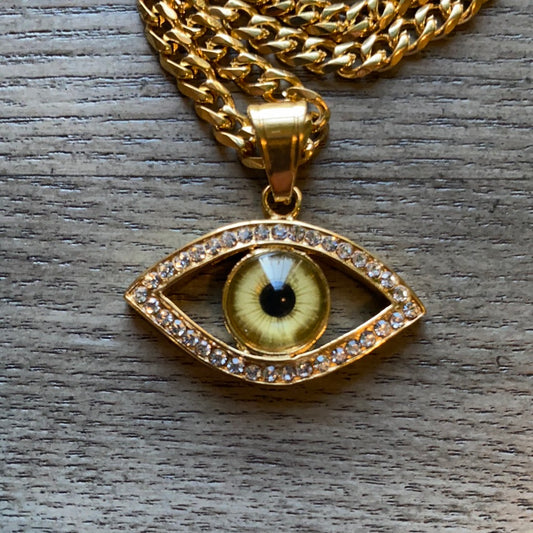 Protection Evil Eye Stainless Steel Pendant Necklace 20”