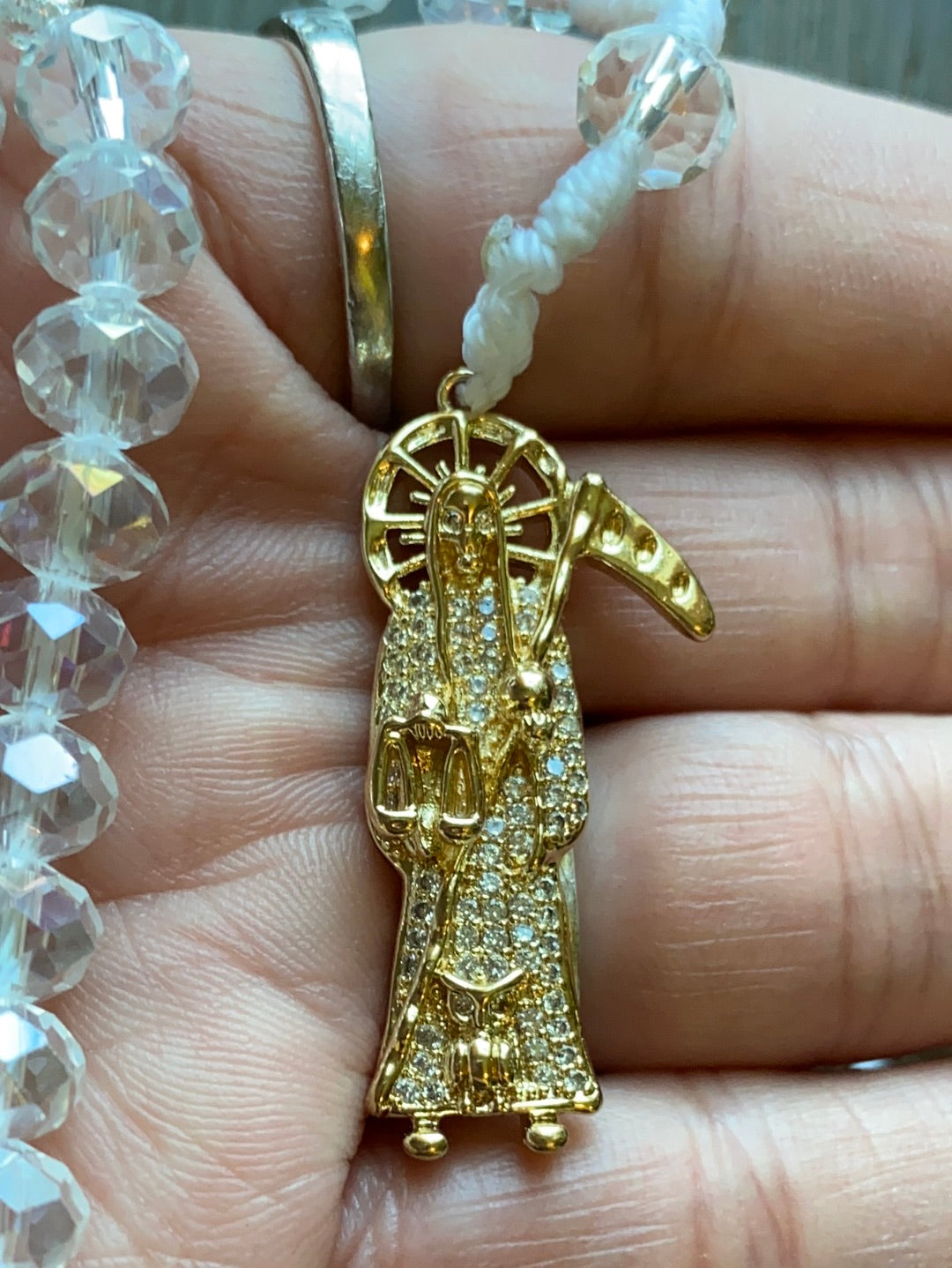 Santa Muerte Clear Glass Rosary