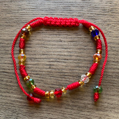Red Bracelet With Multi Color Glass Beads