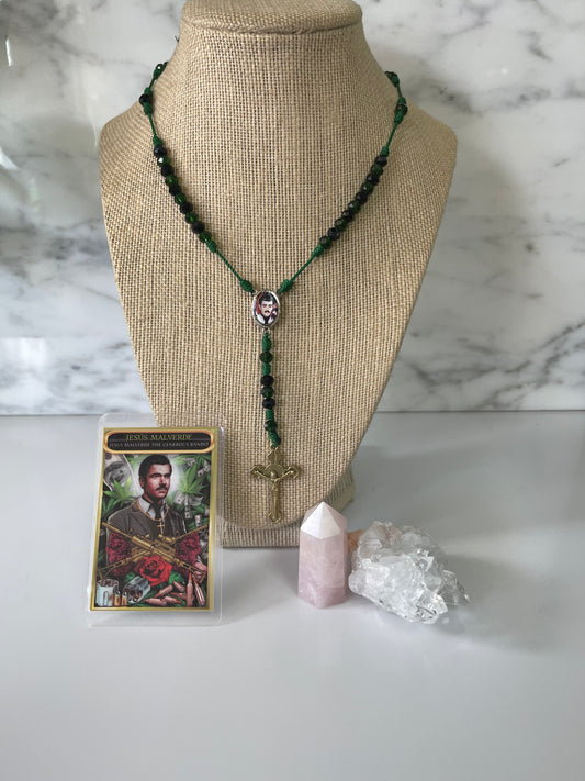 Jesus Malverde Green And Black Rosary