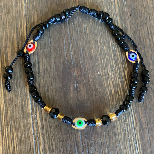 Black Bracelet with Gold Plated Evil Eye