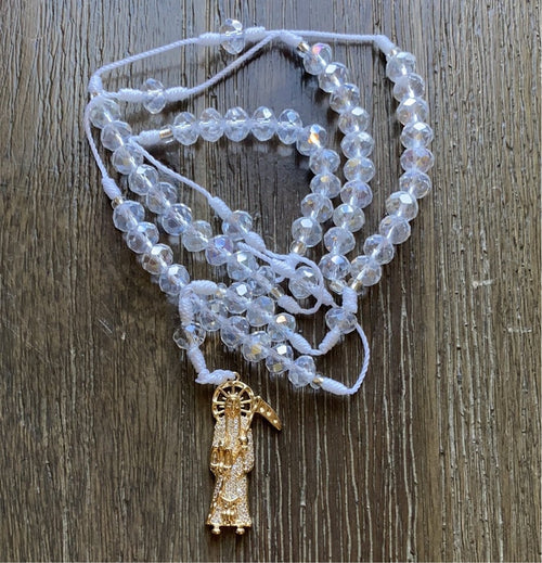 Santa Muerte Clear Glass Rosary