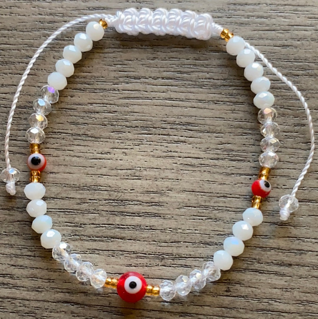 White Glass Beads Evil Eye Bracelet