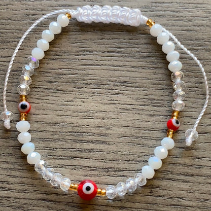 White Glass Beads Evil Eye Bracelet