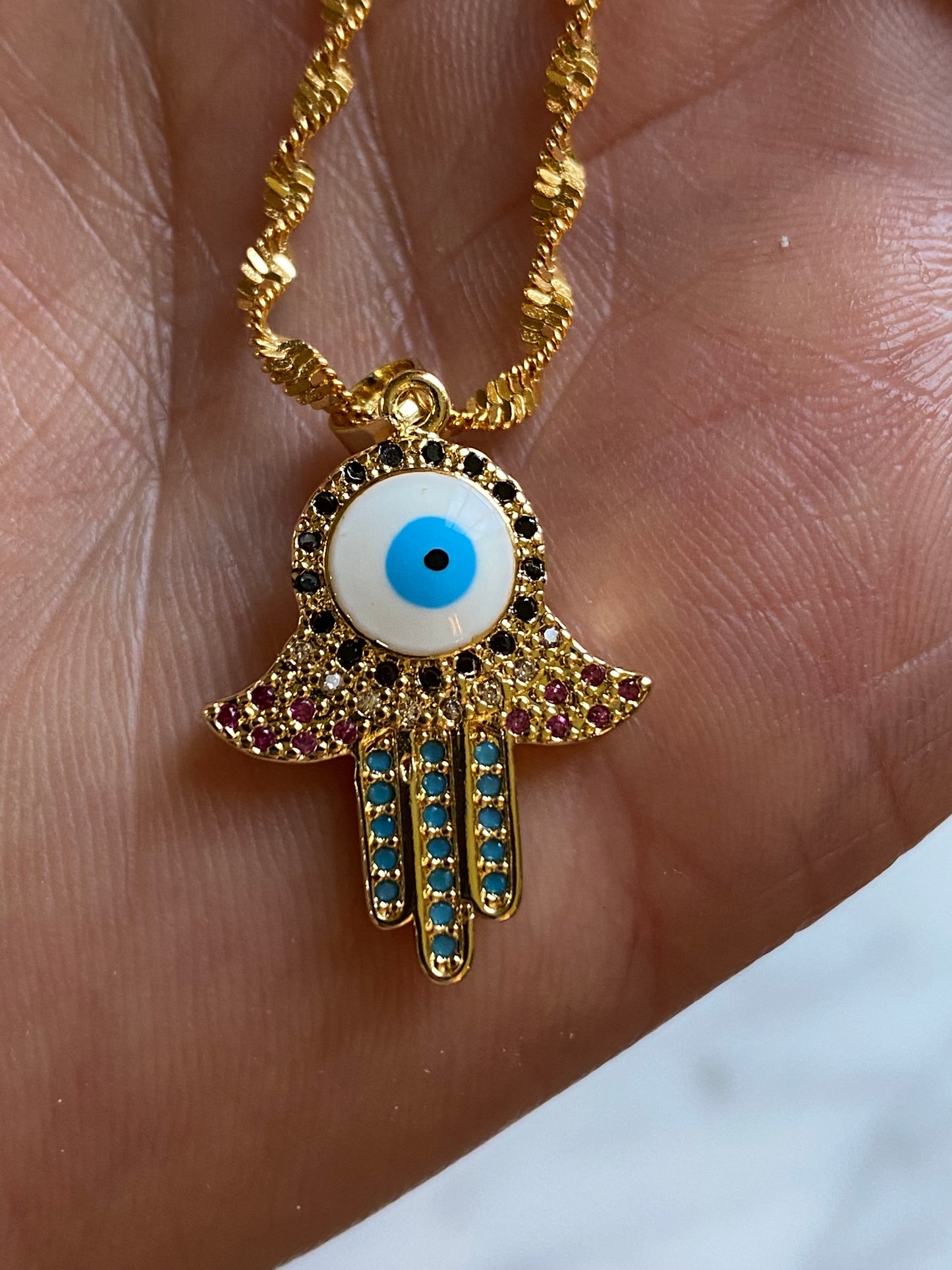 Gold Plated Hamsa Hand Necklace