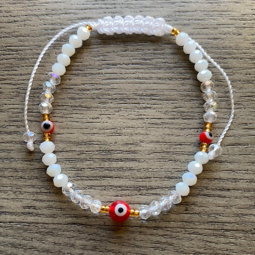White Glass Beads Evil Eye Bracelet