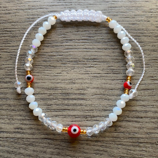 White Glass Beads Evil Eye Bracelet