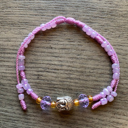 Purple Beaded Bracelet With Steel Buddha Head