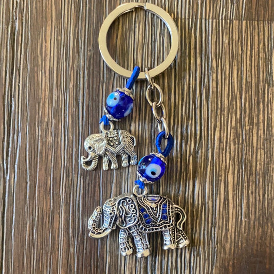 Elephant Keychain With Evil Eyes