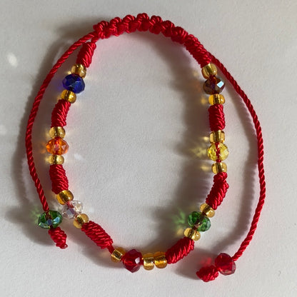 Red Bracelet With Multi Color Glass Beads