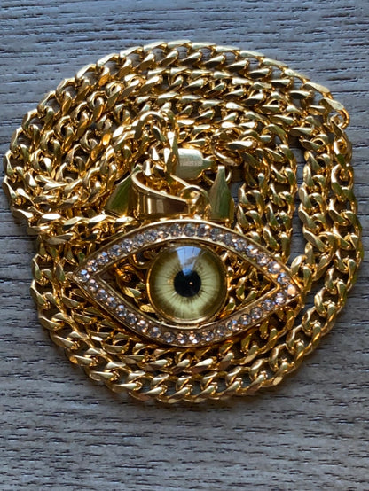 Protection Evil Eye Stainless Steel Pendant Necklace 20”