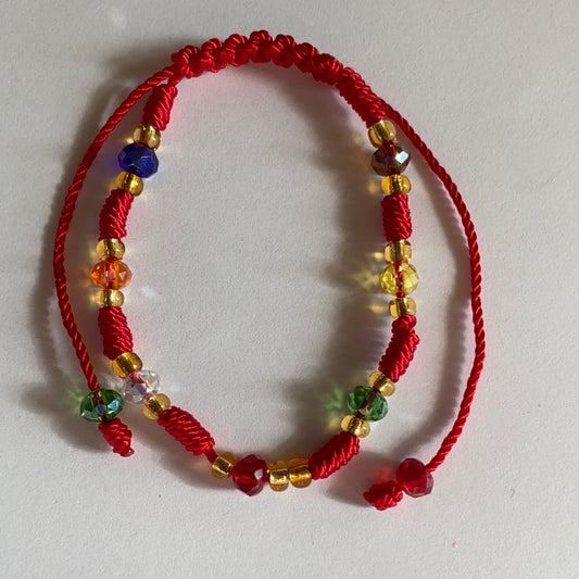 Red Bracelet With Multi Color Glass Beads