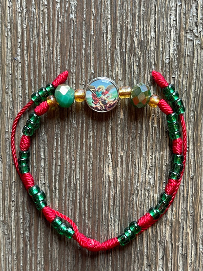 Saint Michael Red and Green Beaded Bracelet
