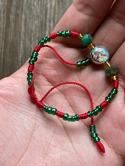 Saint Michael Red and Green Beaded Bracelet