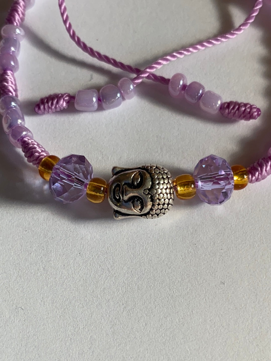 Purple Beaded Bracelet With Steel Buddha Head