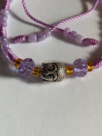 Purple Beaded Bracelet With Steel Buddha Head