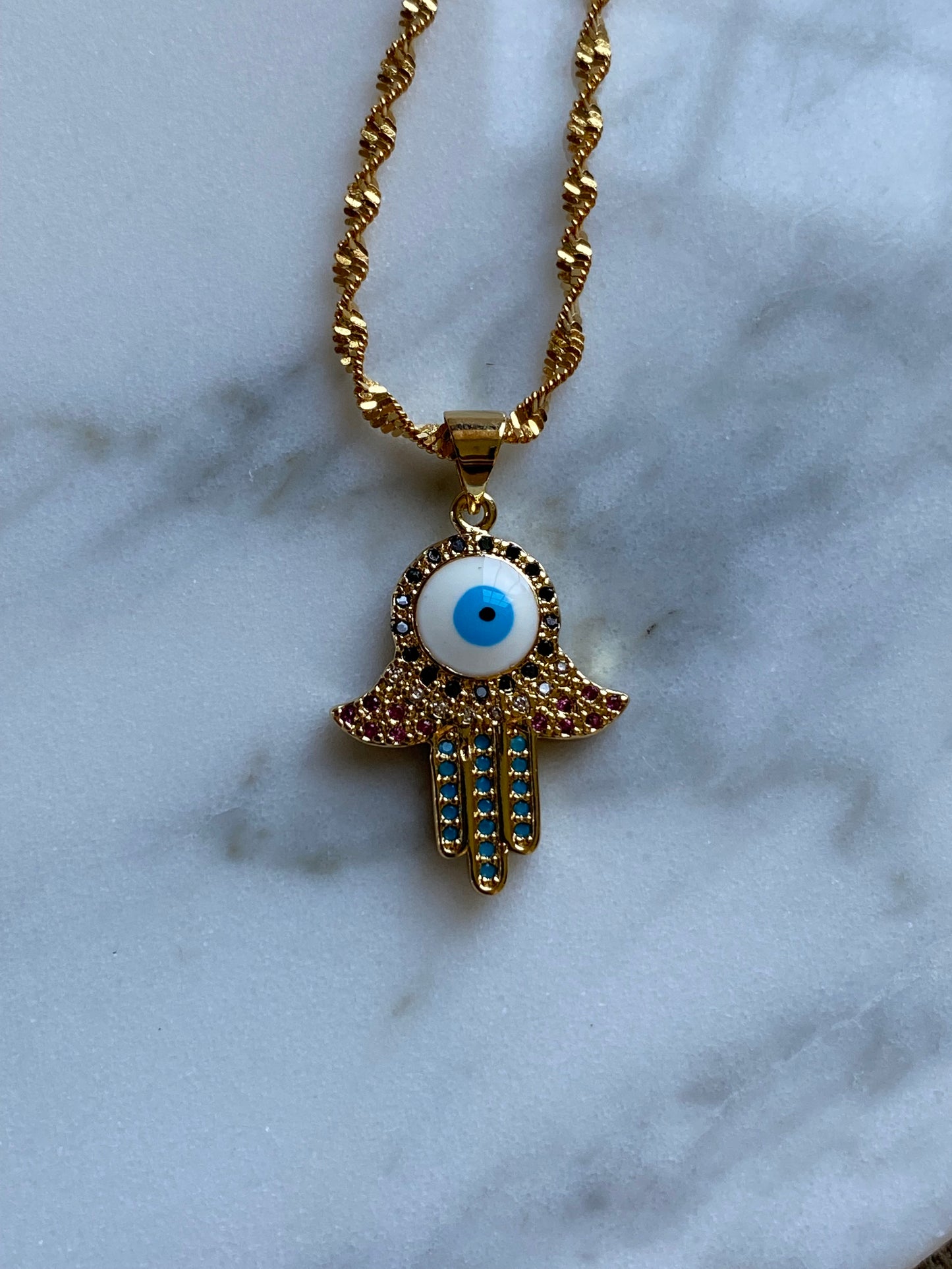 Gold Plated Hamsa Hand Necklace