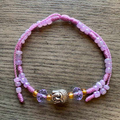 Purple Beaded Bracelet With Steel Buddha Head