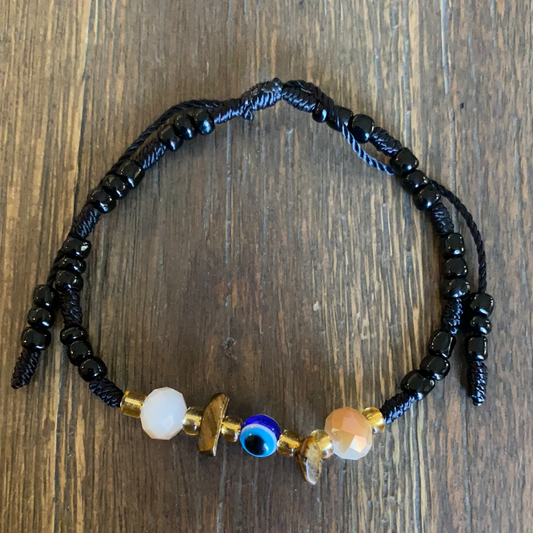Black Bracelet With Tigers Eyes and Evil Eye