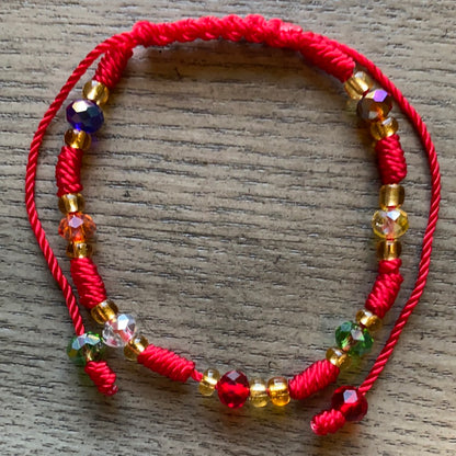 Red Bracelet With Multi Color Glass Beads