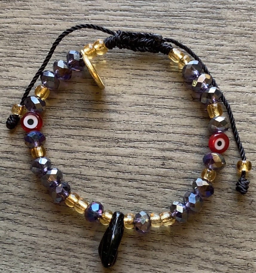 Purple Glass Beads Bracelet With Charms