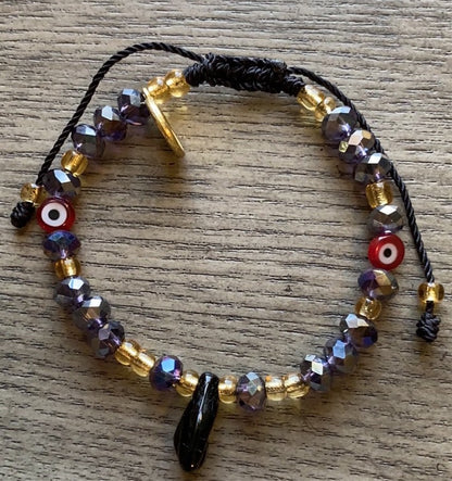 Purple Glass Beads Bracelet With Charms