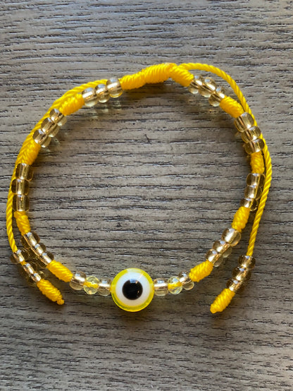Yellow Beaded Evil Eye Bracelet
