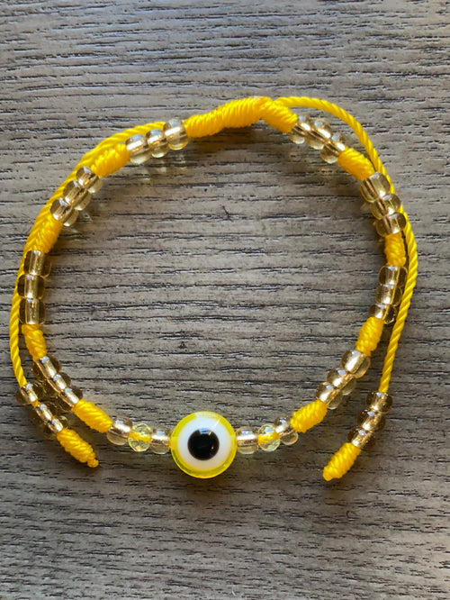 Yellow Beaded Evil Eye Bracelet