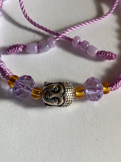 Purple Beaded Bracelet With Steel Buddha Head